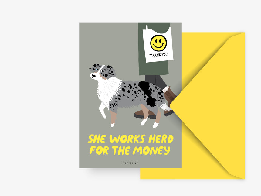 Postcard / Petisfaction "Dogs" She Works Herd