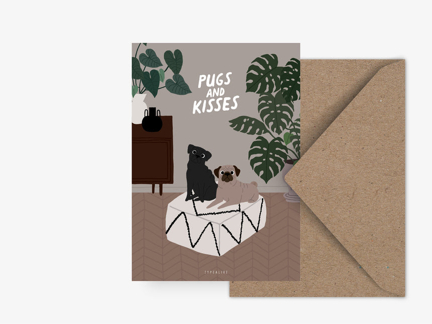 Postcard / Petisfaction "Dogs" Pugs And Kisses