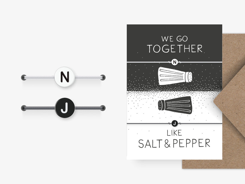 Bracelet / Salt &amp; Pepper + initials
